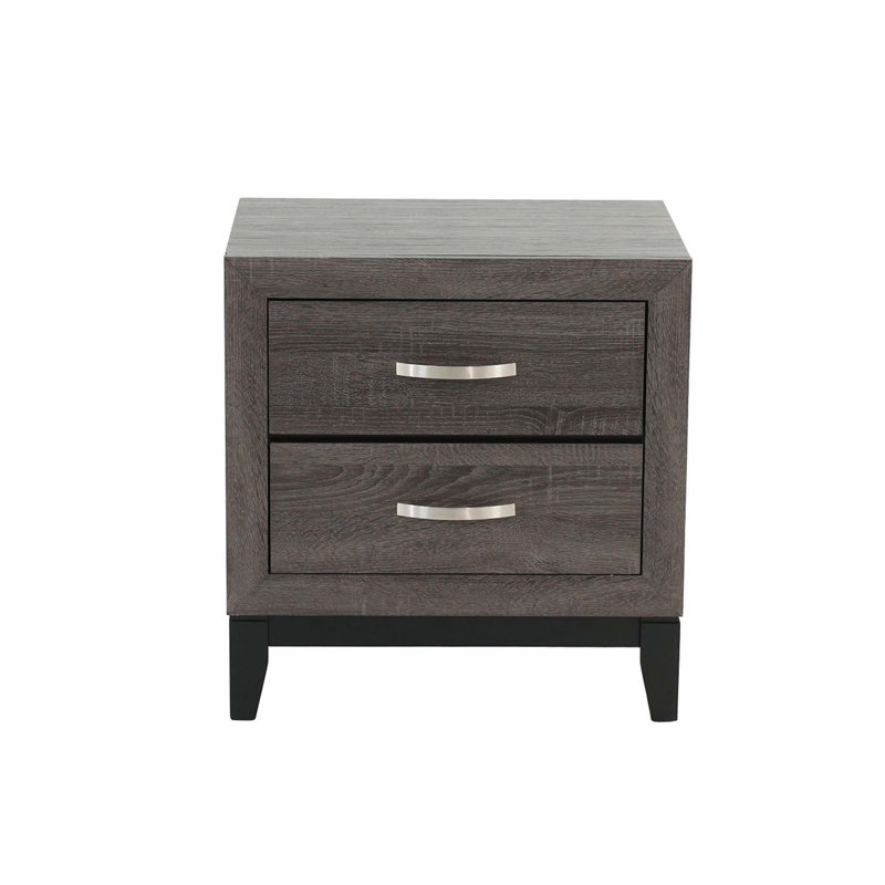 Table de chevet en bois à deux tons avec 2 tiroirs, décorations en aluminium et fabrication robuste pour les chambres modernes
