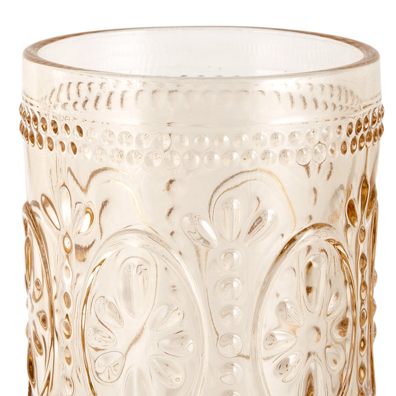 Blush Pink Embossed Glass Floral Bathroom Tumbler