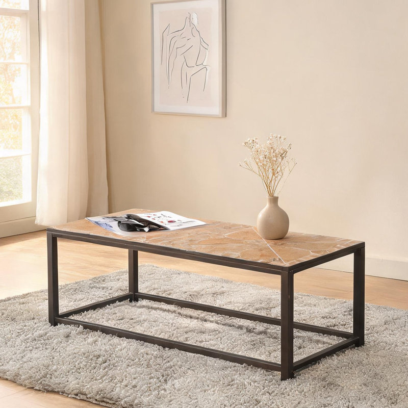 Coffee Table, Accent, Cocktail, Rectangular, Living Room, 42" L, Brown Tile, Brown Metal, Transitional
