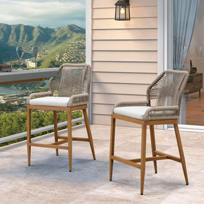 Purple Leaf 24'' Patio Removable Upgraded Upholstered Counter Height Bar Set Of 2 With Footrest For Garden Kitchen Island