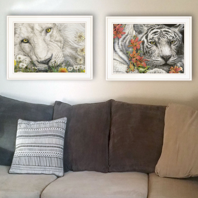 «Tiger Lily Dandy Lion», art mural encadré 2 pièces pour le salon et la maison par Ed Wargo