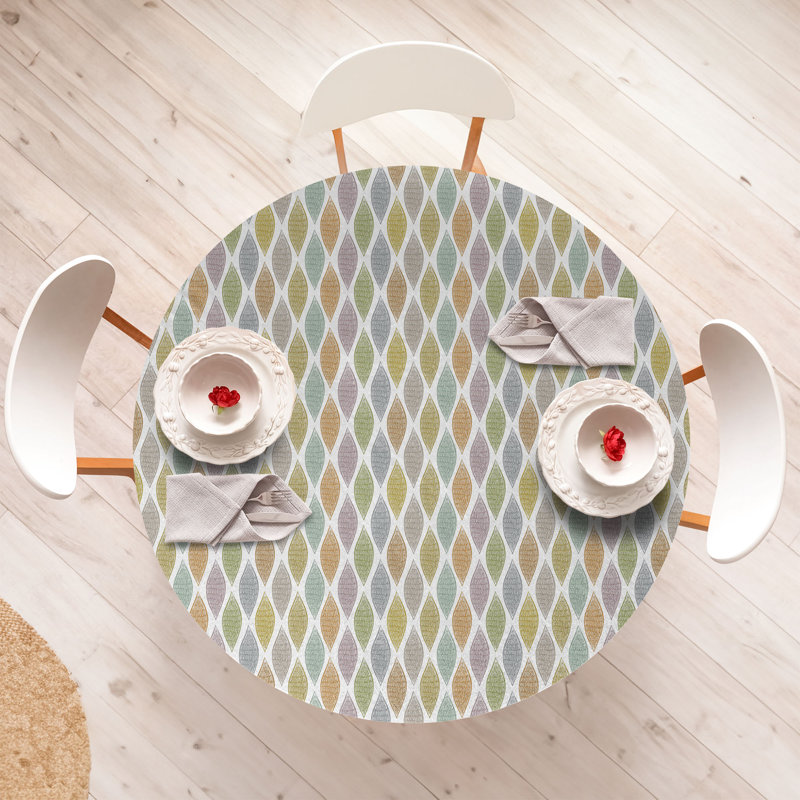 East Urban Home Leaf Fitted Round Tablecloth Multicolor, 47.24" Round