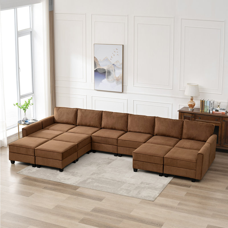 Canapé modulaire 14 pièces Fieldscairn, Velours brun