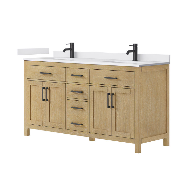 Beckett 66" Freestanding Double Bathroom Vanity with Cultured Marble Top, Dark Walnut, Matte Black, Carrara Cultured Marble