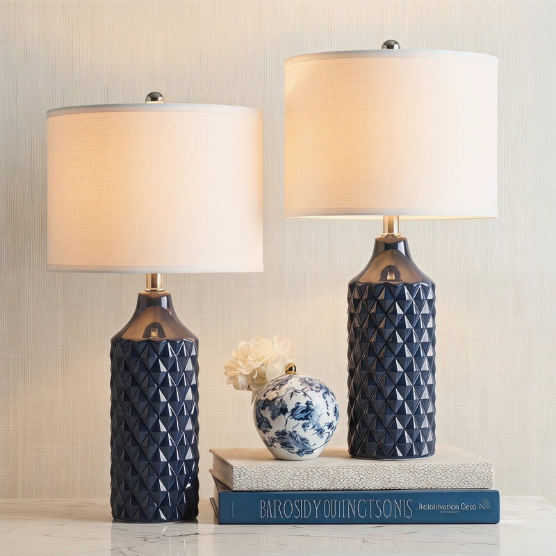 Creight Ceramic Table Lamp, Navy Blue