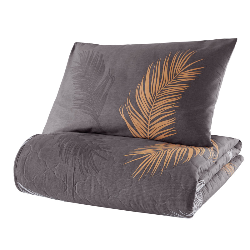 Ensemble de couvre-lit simple élégant 100% coton Ranforce, doré et gris | Couvre-lit 71 x 88,5 et taie d'oreiller 19,7 x 27,6 | Doux, durable, 320 g / m² | Lavable à la machine, fermeture à boutons et enveloppes | Décoration de chambre confortable