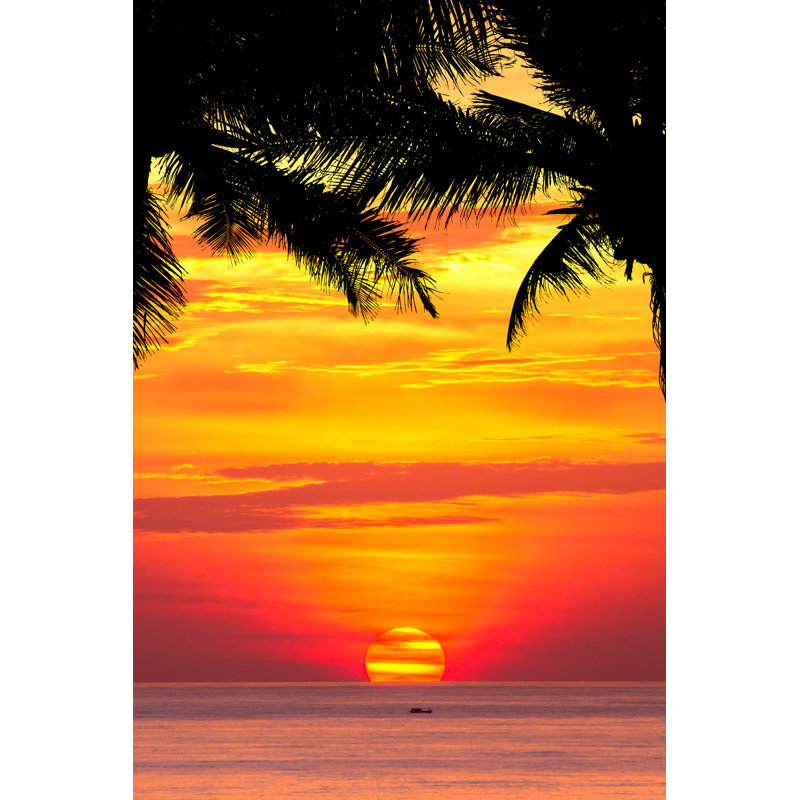 Cocotier au coucher du soleil - Photographie sur toile tendue, L 12 po x H 18 po