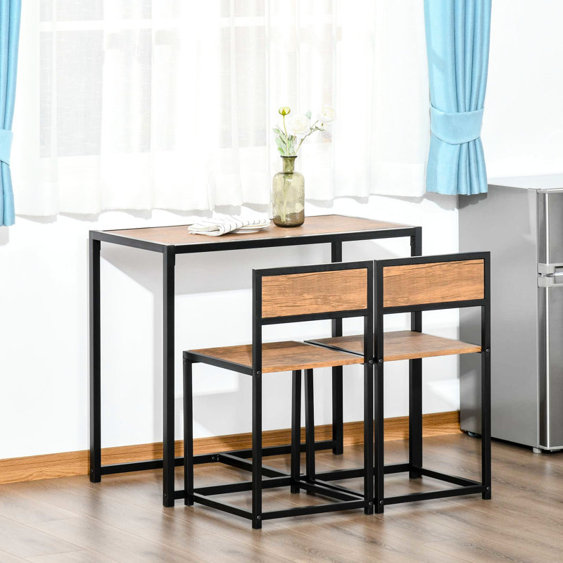 Industrial Dining For Two - Compact Kitchen Table And Chairs Top, Steel Frame Comfortable Seating, Easy To Clean 3 2 People, Furniture. Build With Legged Design. Low Back Chair Sitting. Tabletop