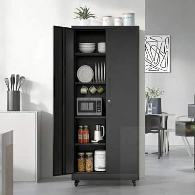Metal Storage Locking Cabinet With Wheels And 4 Adjustable Shelves