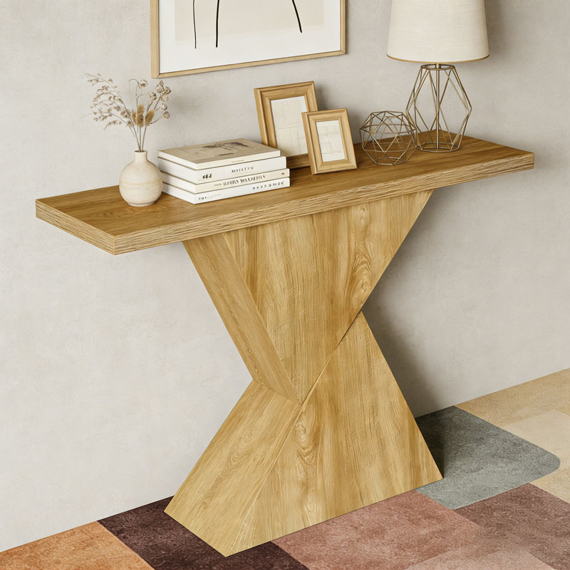 41.5" Narrow Farmhouse Console Table with Geometric Base