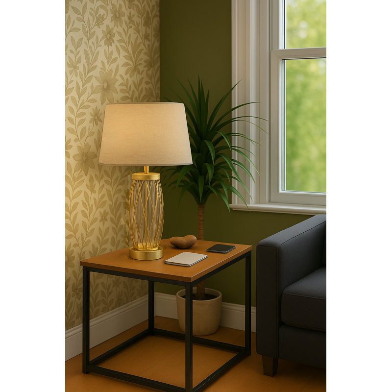 Alexarae 50cm Glass & Metal Table Lamp with linen shade, Gold, Natural