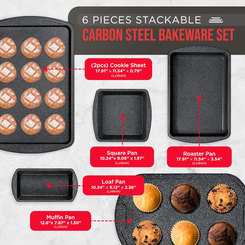 Lifemaster 6 Piece Non-Stick Steel Bakeware Set