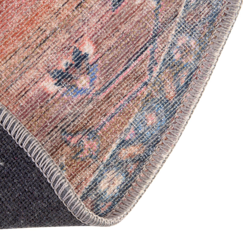 Tapis oriental rose / bleu Gwin, Rond 5 pi 3 po