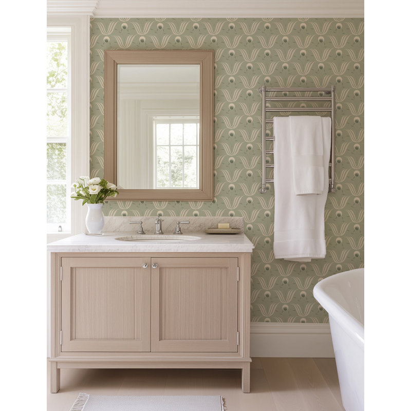 Lady Charlotte Spring Bloom 10' L x 24" W Peel and Stick Wallpaper Tile, Self-adhesive, Ash Blue, Vinyl