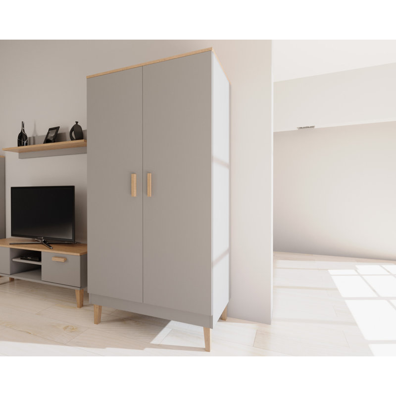 Amirah 2 Door Solid + Manufactured Wood Wardrobe, Chinchilla Grey/Hickory