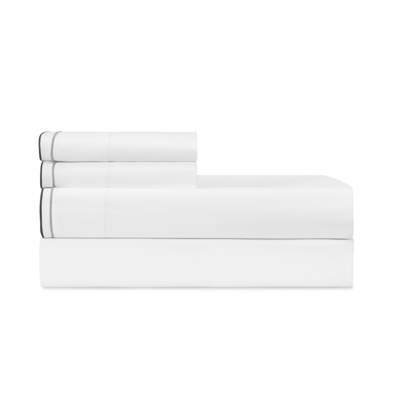 Hugo Percale Sheet Set, White/Pewter/Midnight, Twin Sheet Set