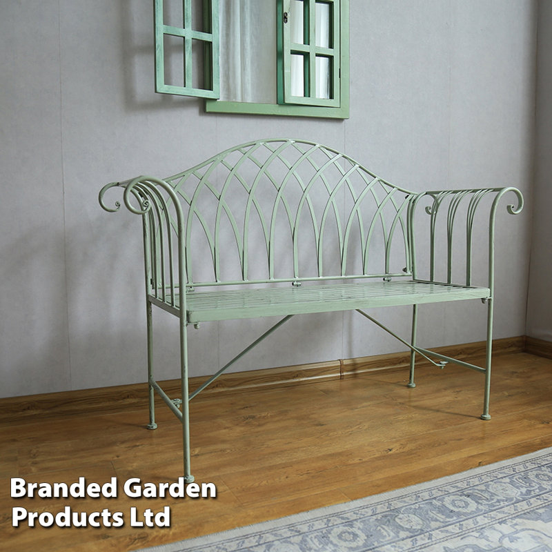 Versailles Wrought Iron Garden Outdoor Bench, Sage Green