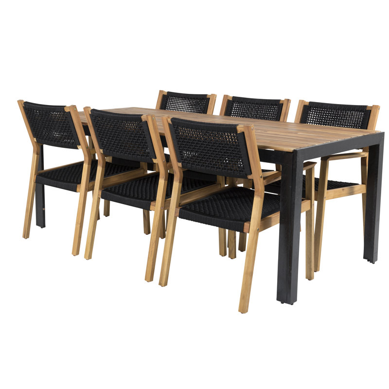 Reidar 6 - Person Acacia Patio Dining Set with Rectangular Table