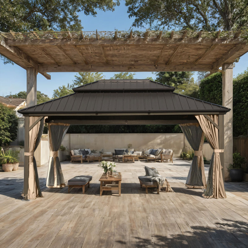 Aluminum Patio Hardtop Gazebo, 120.12" H x 168" W x 144" D, Brown