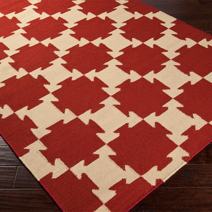 Tapis rouge en laine tissé à la main Pawlak, Rectangle 8 pi x 11 pi