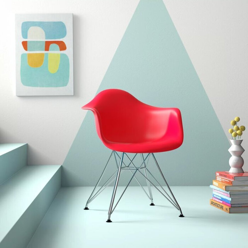 Chaise avec accoudoirs Hyman, Rouge, Argent argent