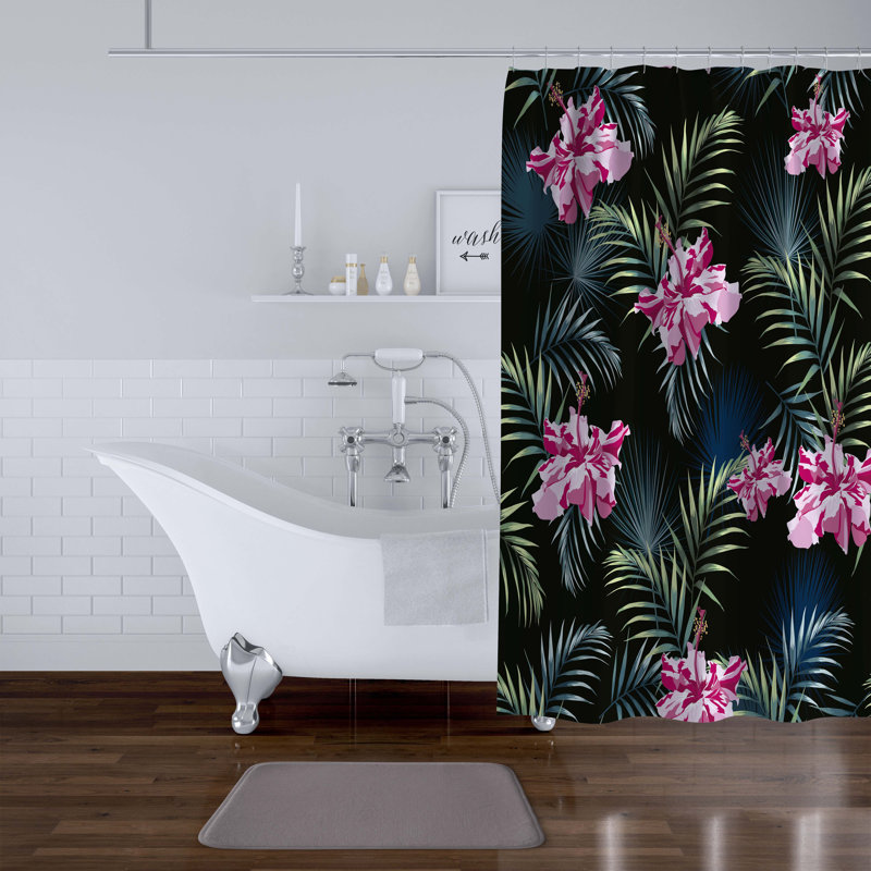 Rideau de douche simple à motif floral Skandar, H 70 po x l 71 po
