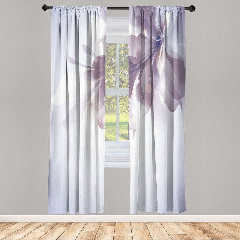 Microfiber Floral Semi-Sheer Rod Pocket Curtain Panels, 28" W x 63" L, Light Gray/White