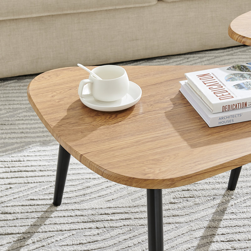 Jisella 2 Piece Semi Nesting Asymmetric Coffee Table Set, Brown