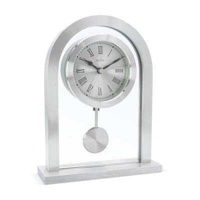 Roman Numeral Metal Quartz Movement / Crystal Tabletop Clock in Silver