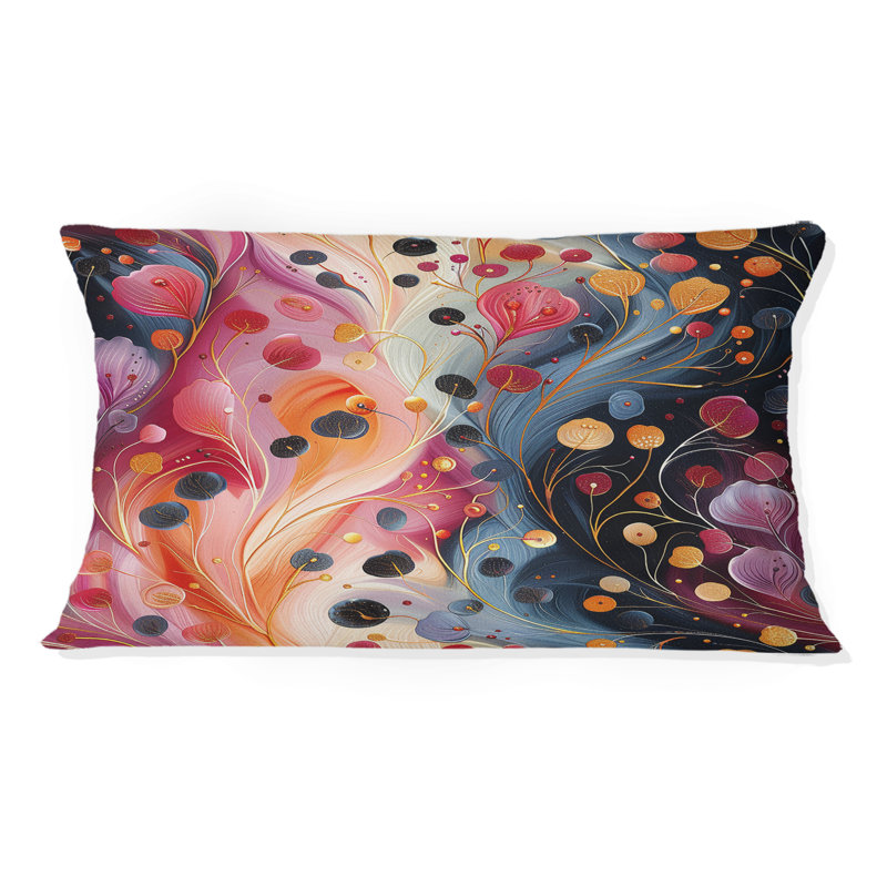 Coussin lombaire orange avec motif floral orange et noir