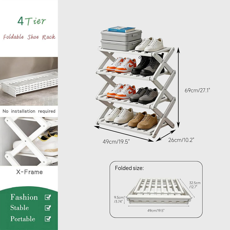 4 Tier Bamboo Shoe Rack White