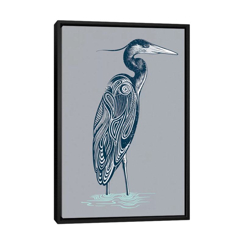 «Blue Heron», impression sur toile tendue, H 26 po x l 18 po x P 1,5 po, Toile avec cadre noir, Pas de tapis