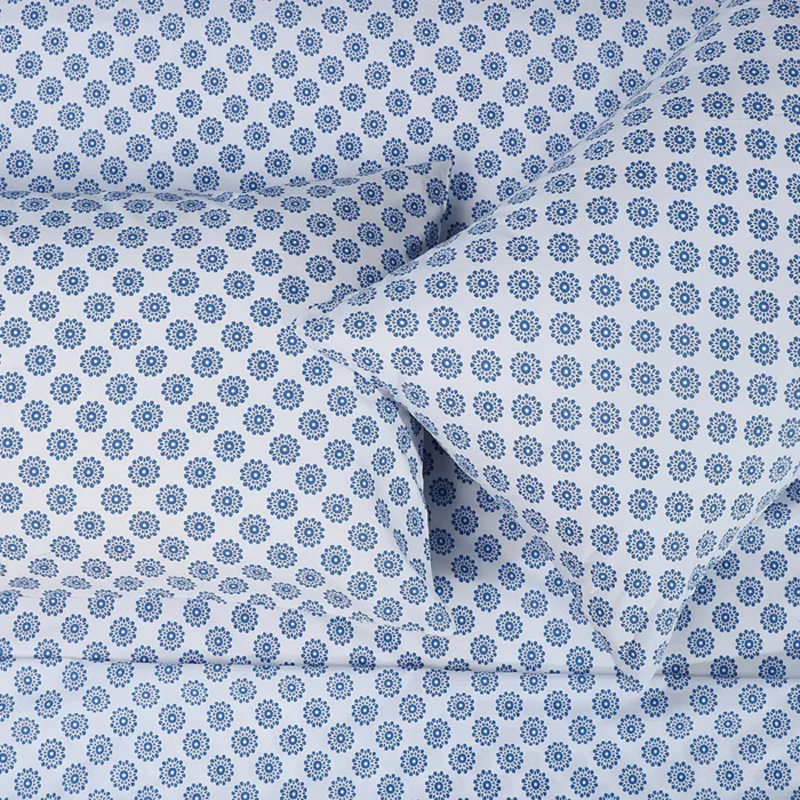 Sateen Geometric Sheet Set, Mandalas Aqua, Queen Sheet Set + Fitted Sheet + 2 Pillowcases