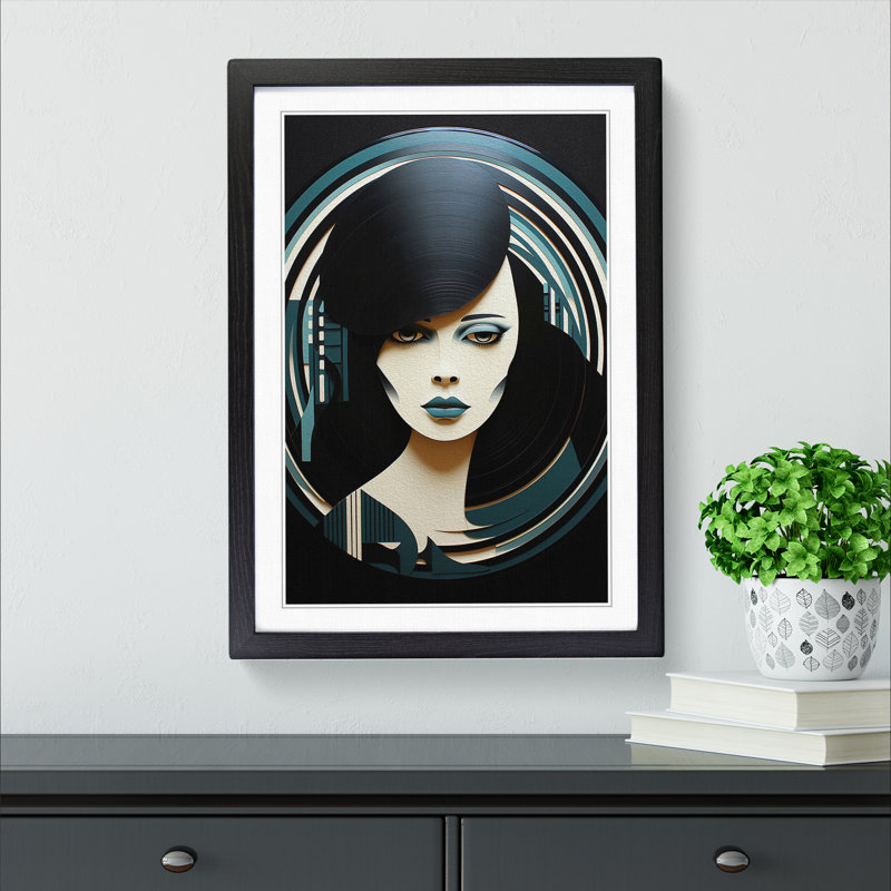 Vinyl Record Art Deco - Framed Print, Black, 64cm H x 46cm W x 2cm D