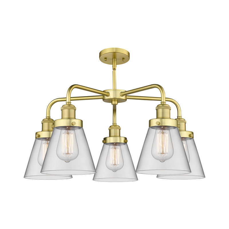 Lustre suspendu 5 lumières Cone, Clair, Or satiné