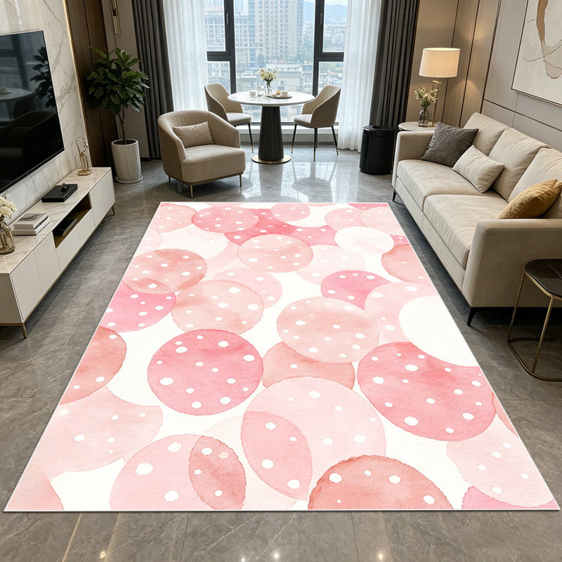 1PC pink watercolor polka dot oval area rugs for Living Room, Soft and Comfortable, Suitable for all seasons, easy-to-maintain, machine washable Indoor floor mat, Under Table Farmhouse suitable for dining room, bedroom, kitchen entryway, home office,