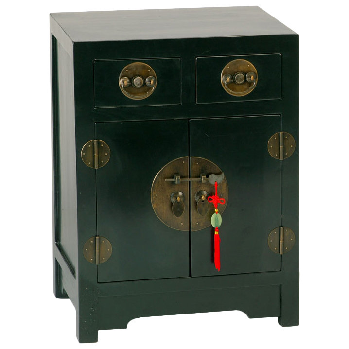 Hangzhou Solid Wood End Table, Black Lacquer