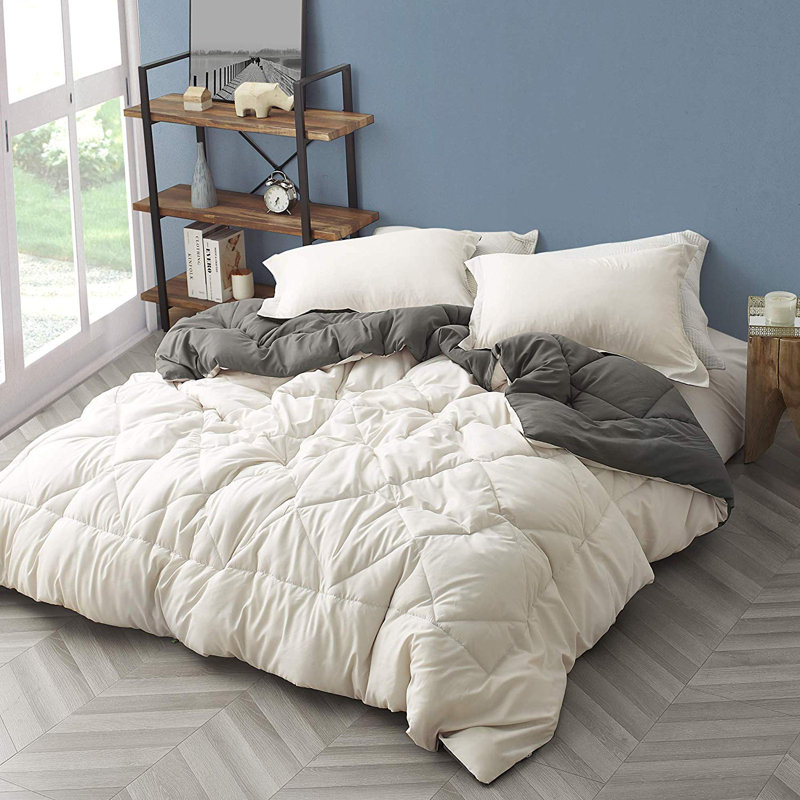  Édredon réversible surdimensionné en microfibre, Édredon simple TG, Blanc / Gris