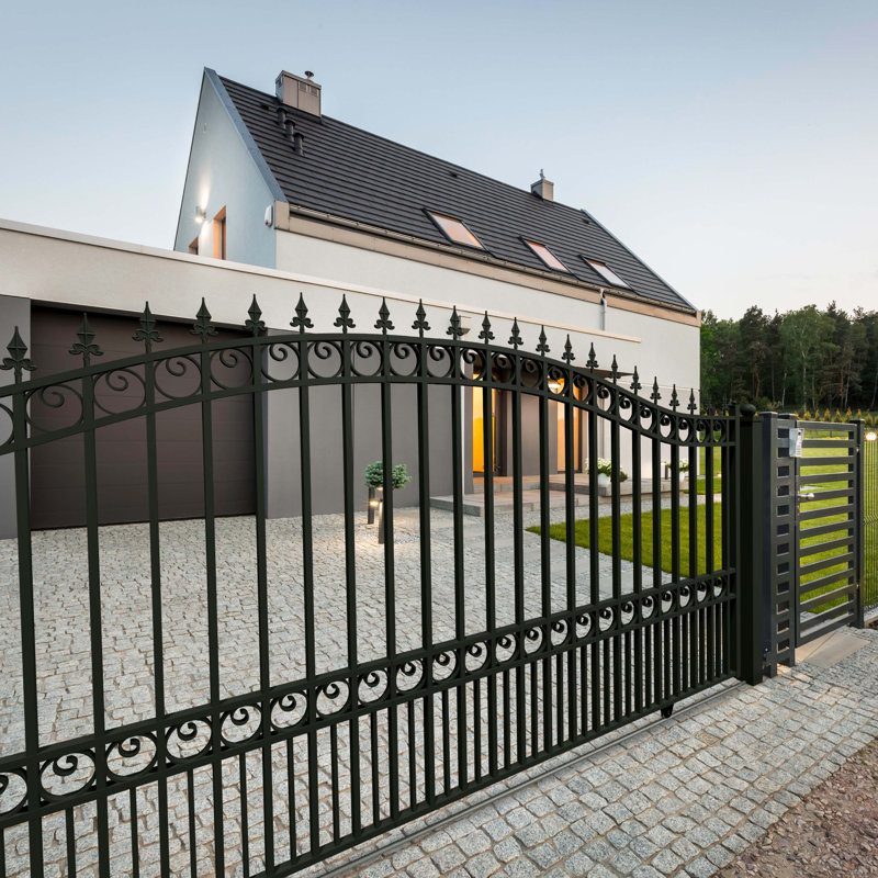 Black Steel 12 ft Sliding Driveway Gate with Pedestrian Gate