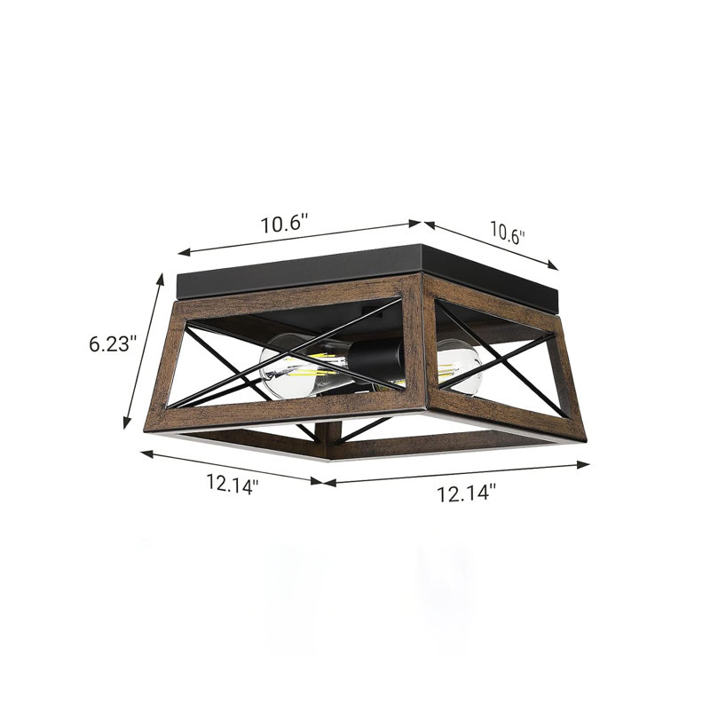 Brown Barnwood 2-Light Caged Flush Mount Ceiling Fixture