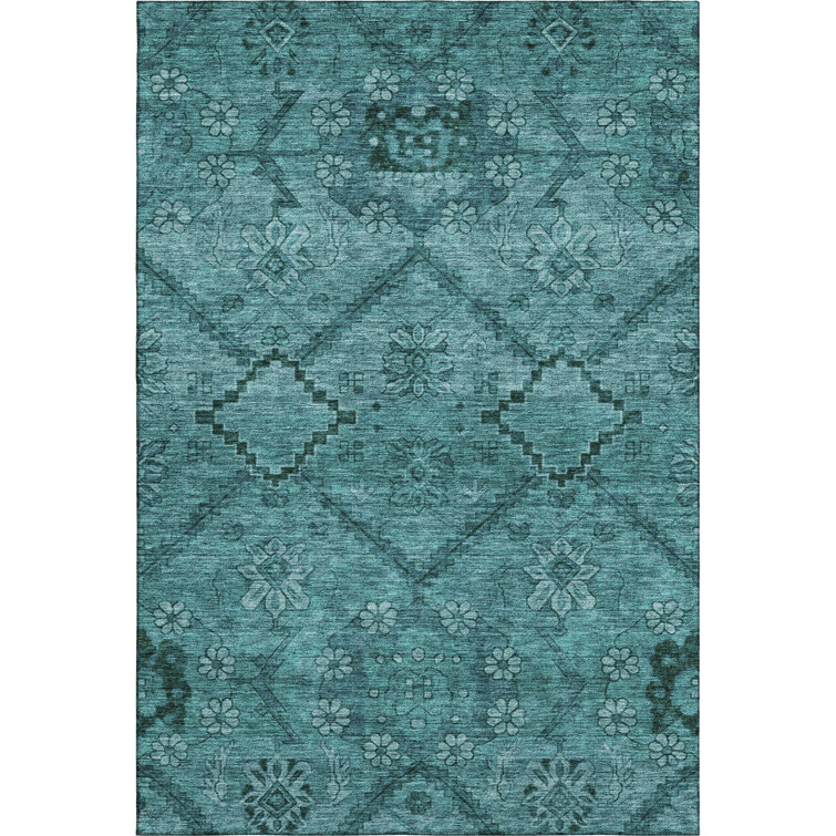 Premium Machine Washable Prisco Teal Rug