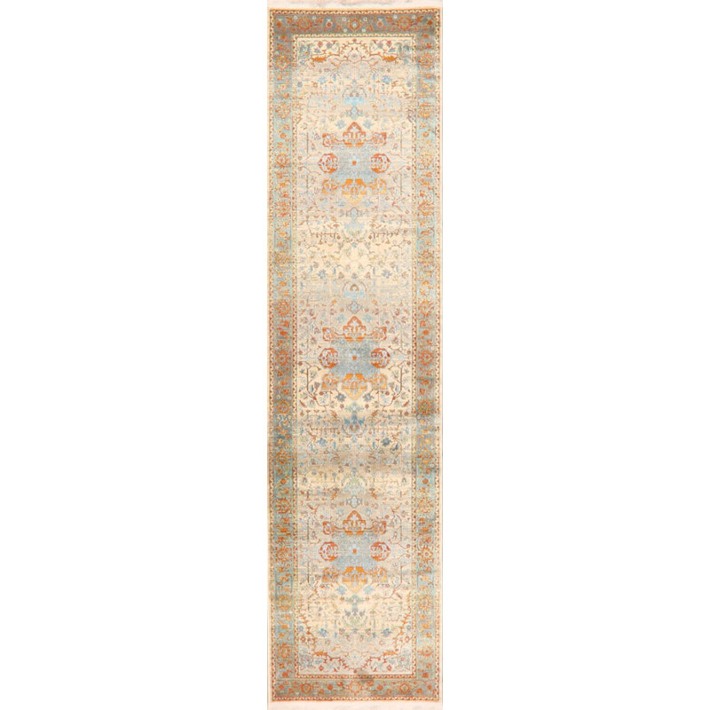 Tapis de zone beige floral Gelinas, Tapis de couloir 2 pi 6 po x 10 pi 0 po