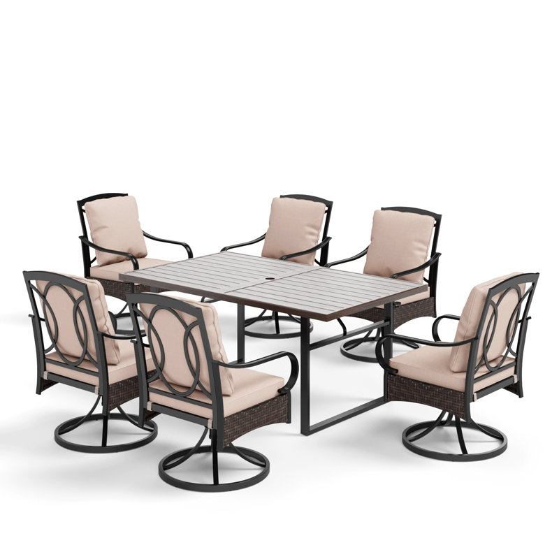 Ensemble de salle à manger rectangulaire pour 6 personnes 64 po de long avec coussins