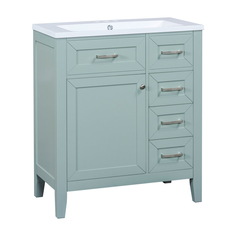 Meuble-lavabo de salle de bain Junie 30 po, armoire avec système d'organisation de bacs. Style moderne. Bois massif et construction. Lavabo de lavabo en céramique. Assemblage. Système de support d'eau.