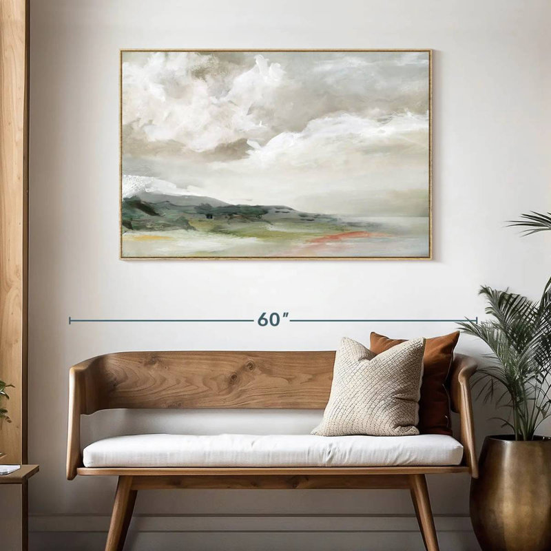 Chianna terre et nuages, Cadre flottant en bois naturel, 46 po x 31 po