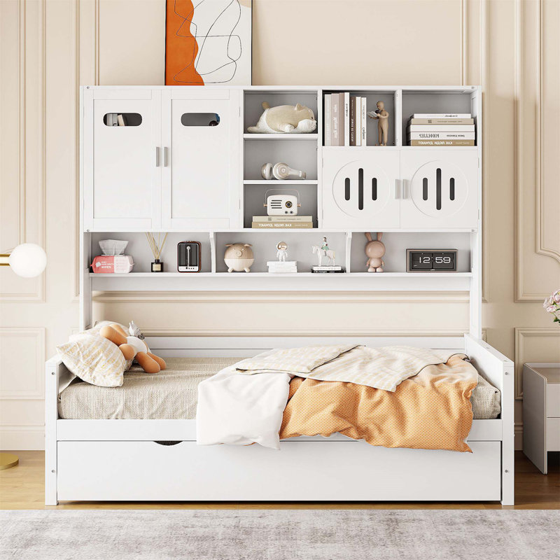 Twin Wooden Daybed with Trundle, Storage Drawers, USB Ports, and Pushable Top Shelf for Modern Spaces., Grey