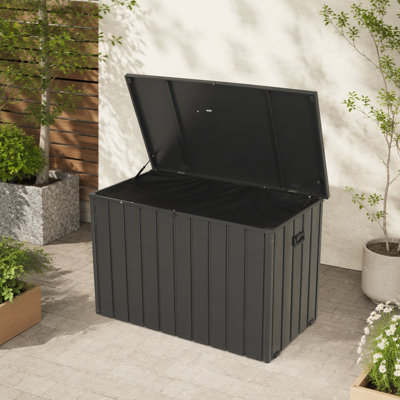 Boîte de rangement extérieure, boîte de rangement en métal 200 gallons, sac de rangement intégré en tissu Oxford, boîte de rangement extérieure verrouillable et imperméable - gris
