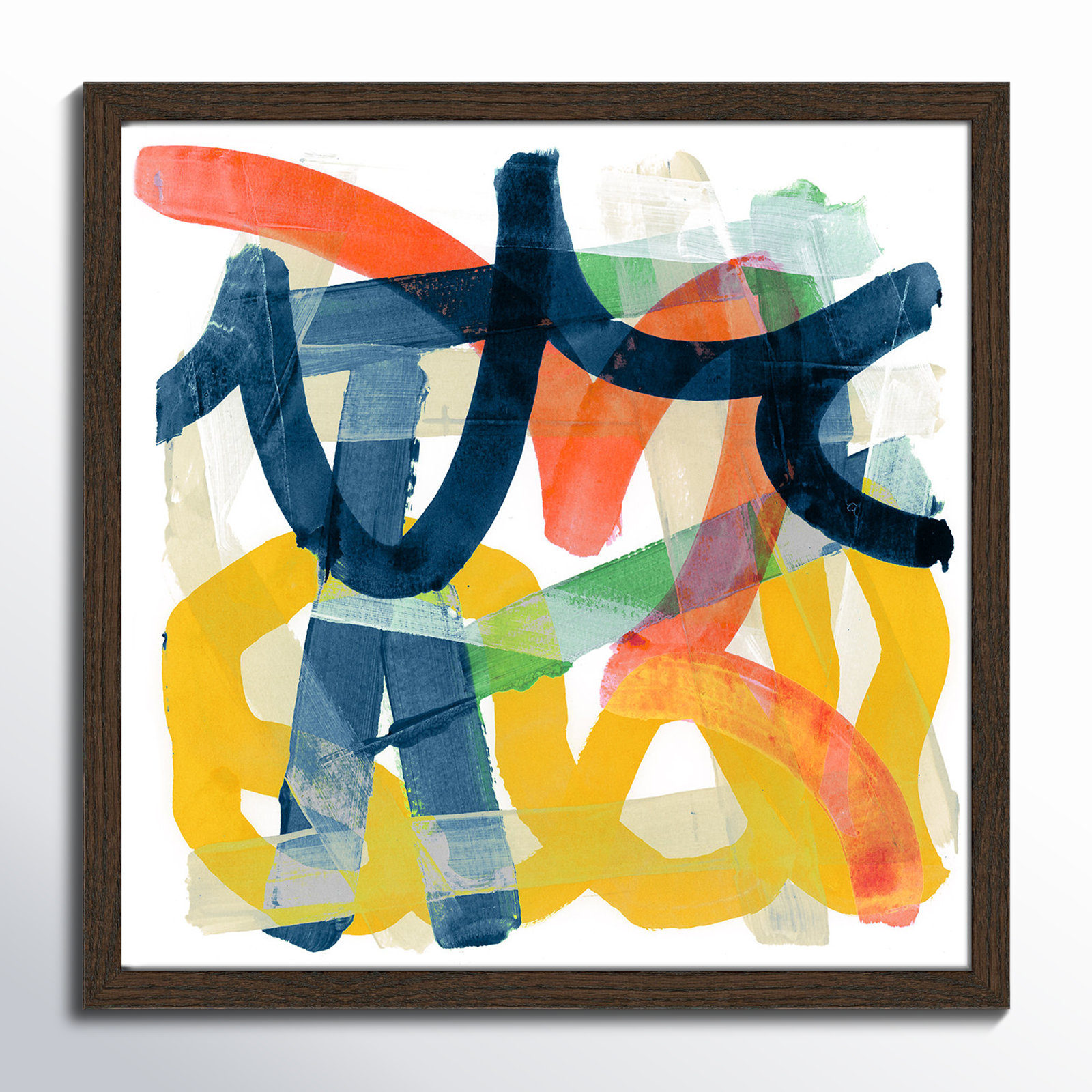 Shuffling by Cartissi - Picture Frame Painting, Walnut Framed, 17" H x 17" W x 0.75" D