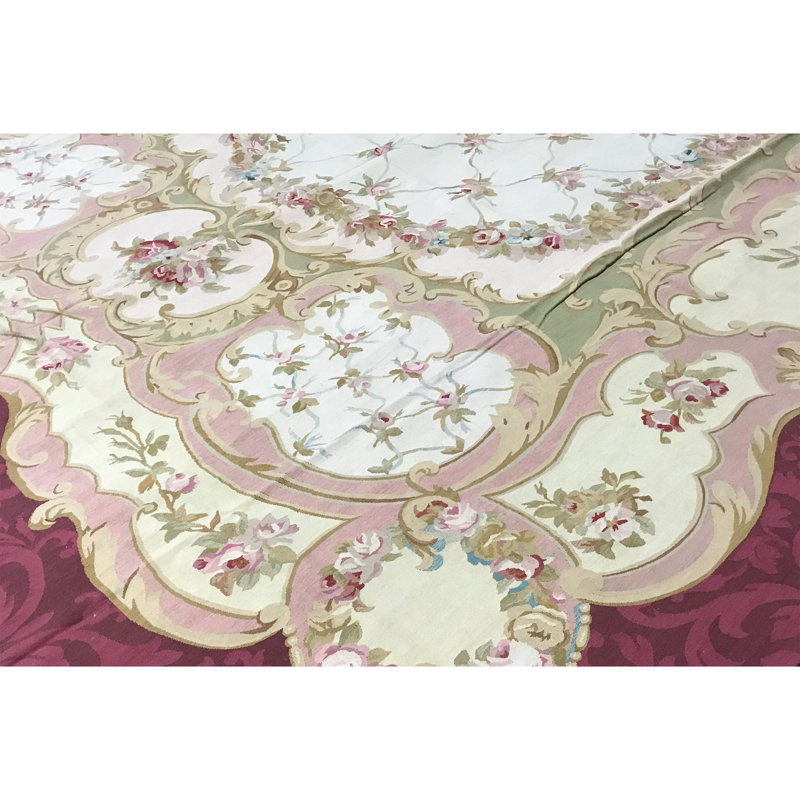 Hand-Knotted High-Quality Beige and Wine Area Rug