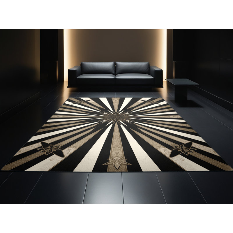 Machine Washable Manhasset Posh & Luxe Starburst Rug in Black – Black Binding, 4x6